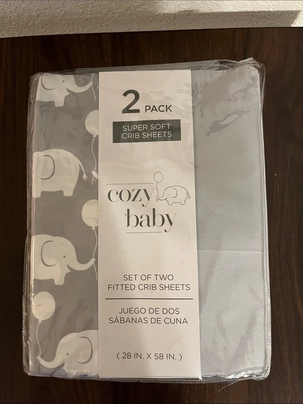 Super Soft Crib Sheets - Gray Elephant & Solid Gray, 2-Pack